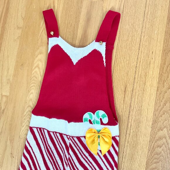 Christmas Overalls Knit Red White Stripe Wide Leg (S) NWT - Picture 5 of 9